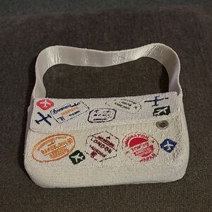 Made in India Travel Passport Beaded White Shoulder Bag